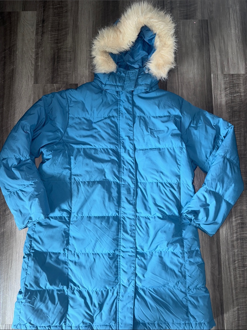 L.L. Bean XL petite blue puffer coat winter parka long womens goose down jacket